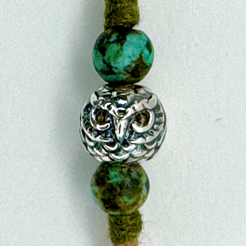 Little Owl - Sterling Silver Owl & African Turquoise Bracelet