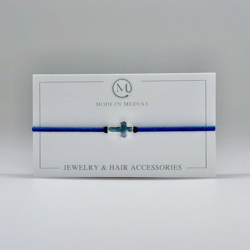 Faith - Sterling Silver Cross & Blue Cord Religious Bracelet