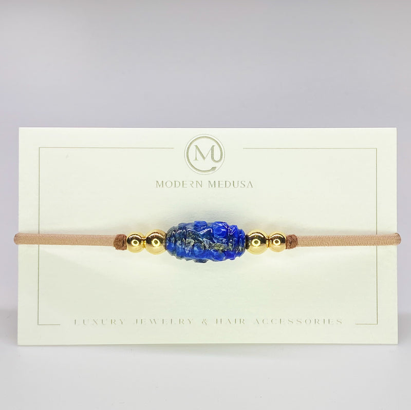 Lapis Waves - 9k Solid Gold & Hand Cut Lapis Lazuli Bracelet