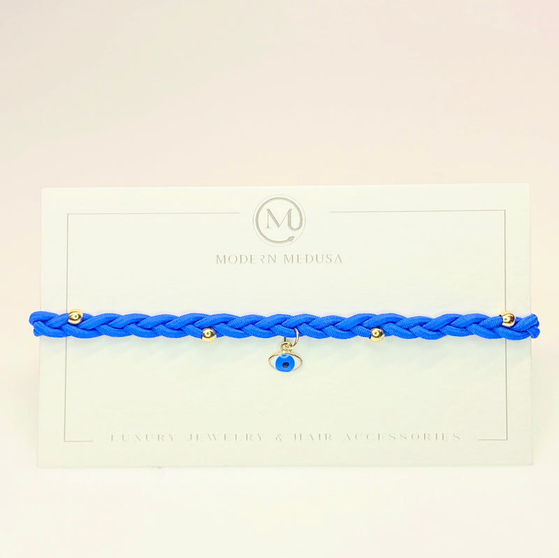 Electric Blue Evil Eye - 14k Gold & Enamel Protection Charm Bracelet