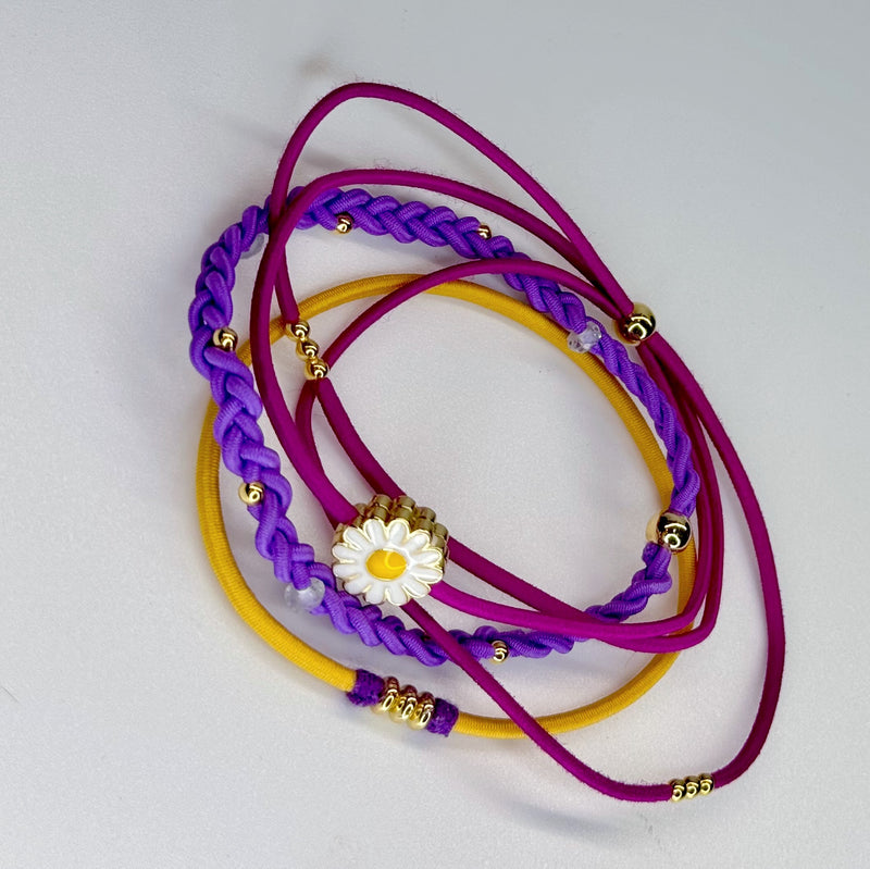 Daisy Chains - Gold Fill Enamel Daisy & Lavender Bracelet Stack