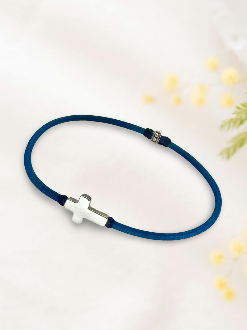 Faith - Sterling Silver Cross & Blue Cord Religious Bracelet