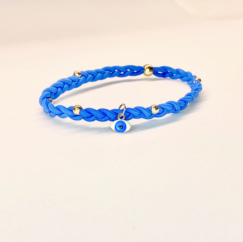 Electric Blue Evil Eye - 14k Gold & Enamel Protection Charm Bracelet