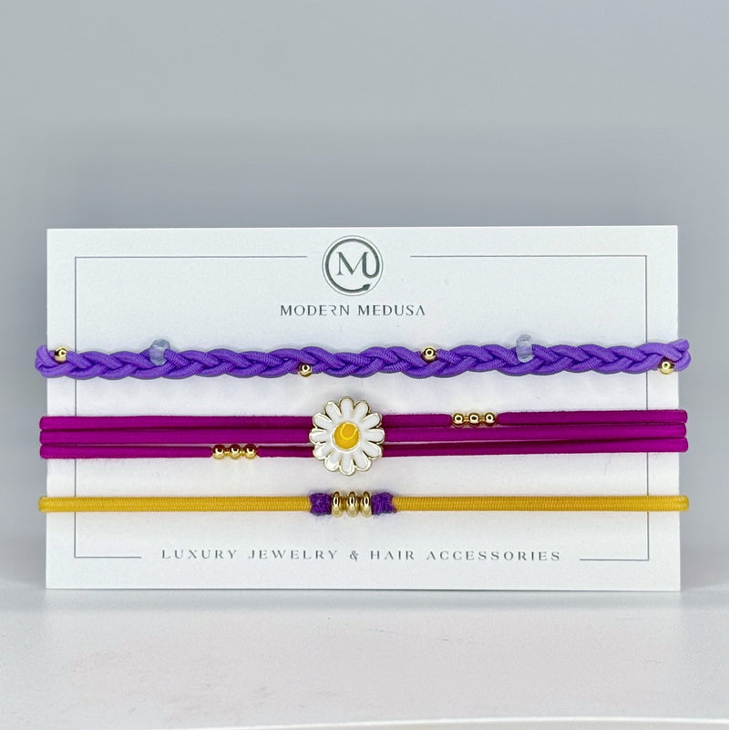 Daisy Chains - Gold Fill Enamel Daisy & Lavender Bracelet Stack