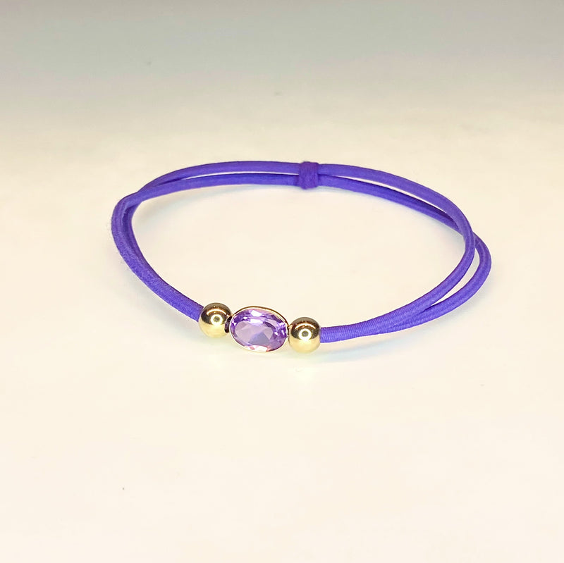 Lavender Belle - Amethyst Bezel Set Band with Solid Gold Beads