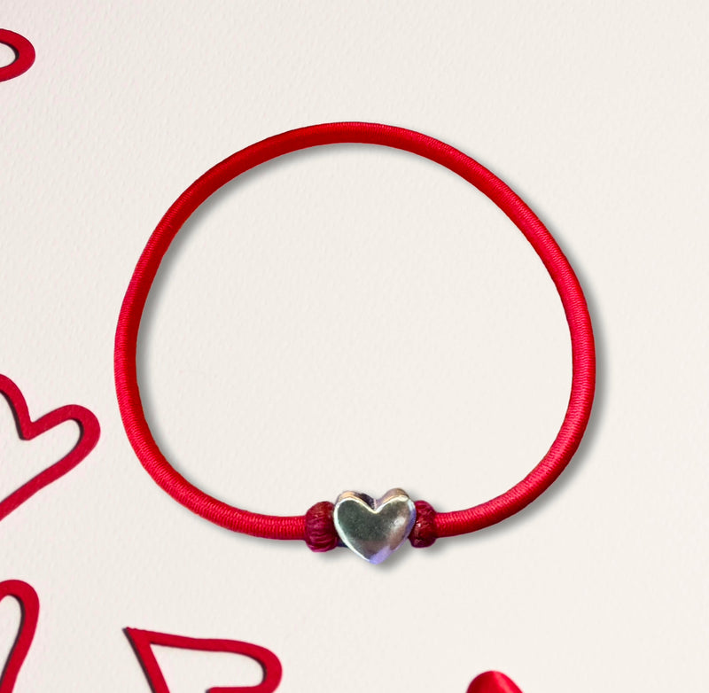 Corazon - Sterling Silver Heart & Red Cord Handcrafted Bracelet