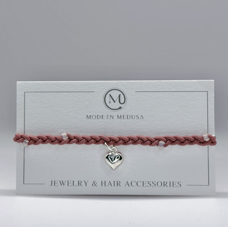 Mauve Love - Sterling Silver Heart & Moonstone Beaded Bracelet