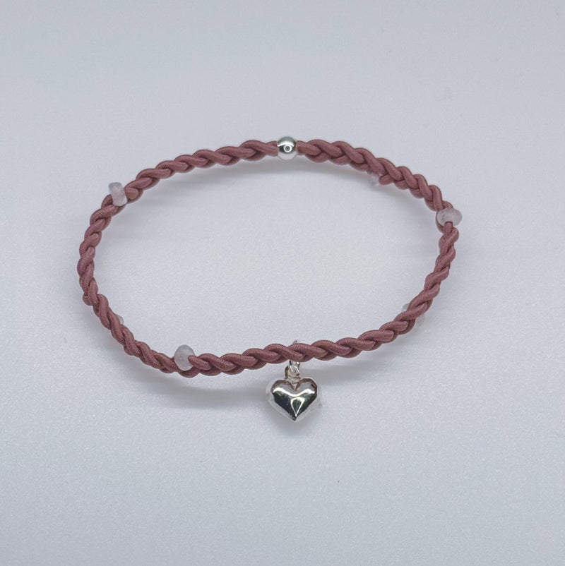 Mauve Love - Sterling Silver Heart & Moonstone Beaded Bracelet