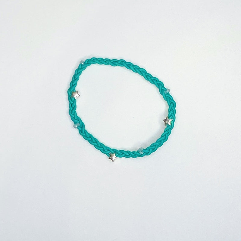 Shooting Stars - Sterling Silver Stars & Aquamarine Braided Bracelet
