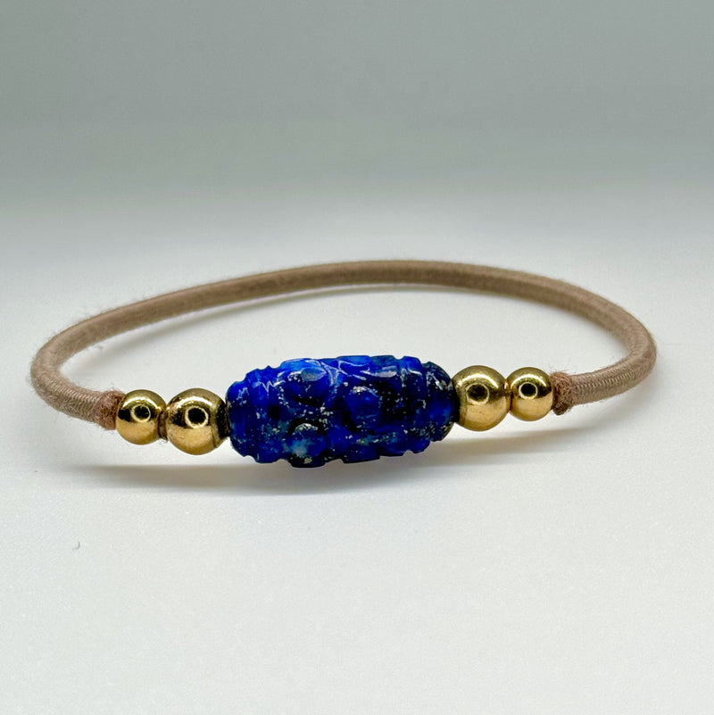 Lapis Waves - 9k Solid Gold & Hand Cut Lapis Lazuli Bracelet