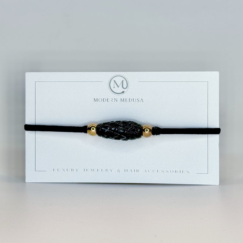 LBD Onyx - Carved Black Onyx & 9k Gold Bead Bracelet