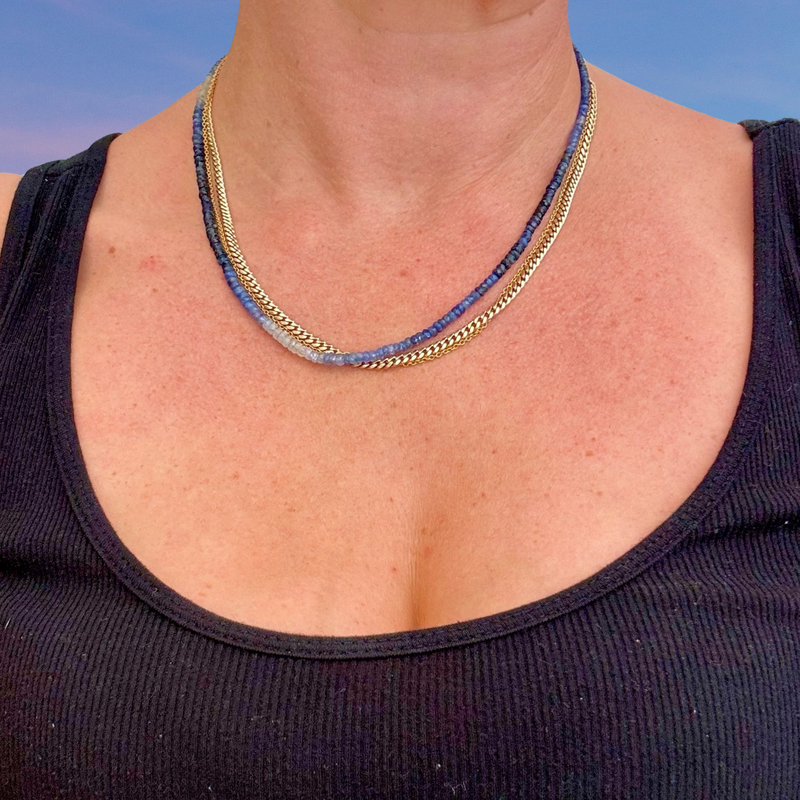 Étude in Blue - Blue Sapphire Ombre Necklace with Gold Mati Charm