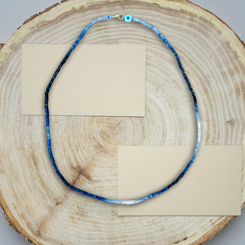 Étude in Blue - Blue Sapphire Ombre Necklace with Gold Mati Charm